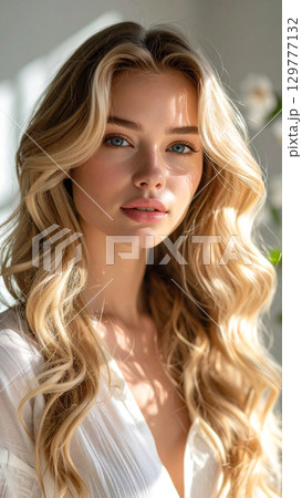 beautiful blonde woman in white dress beautiful blonde woman in white dress 129777132