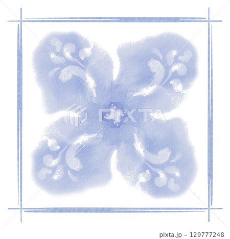 Watercolor blue floral pattern in Mediterranean style,seams of ceramic tile in blue color,imitation ceramic tile.Loose abstract botanical motif.For textiles,ceramics.Hand drawn illustration on white Watercolor blue floral pattern in Mediterranean style,seams of ceramic tile in blue color,imitation ceramic tile.Loose abstract botanical motif.For textiles,ceramics.Hand drawn illustration on white 129777248