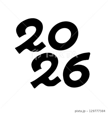 2026 年賀状素材・正月素材　黒色　手書きのかわいい西暦の数字 129777384