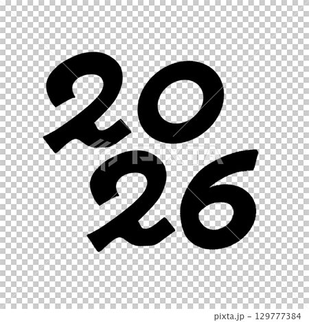 2026 年賀状素材・正月素材　黒色　手書きのかわいい西暦の数字 129777384