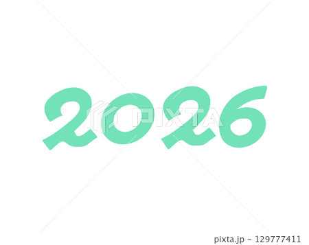 2026 年賀状素材・正月素材　ミントグリーン　手書きのかわいい西暦の数字 129777411