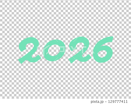 2026 年賀状素材・正月素材　ミントグリーン　手書きのかわいい西暦の数字 129777411