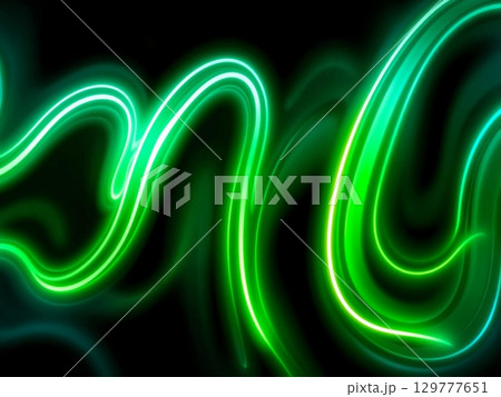 Electric Green Swirls Abstract Background with Dynamic Flowing Lines 129777651