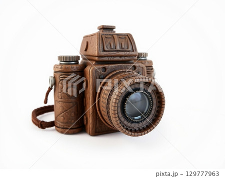 Intricate Steampunk Camera, Hand-Carved Wooden Design 129777963