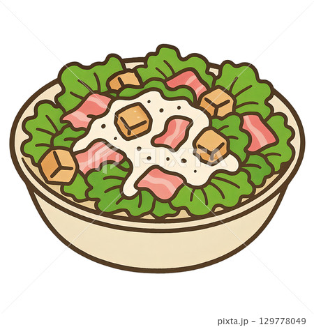 野菜がたっぷりのシーザーサラダの切り抜きイラスト 野菜がたっぷりのシーザーサラダの切り抜きイラスト 129778049