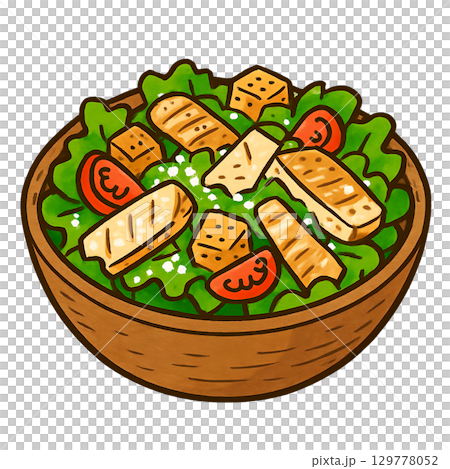 色とりどりで美味しそうなシーザーサラダの切り抜きアイコン 色とりどりで美味しそうなシーザーサラダの切り抜きアイコン 129778052