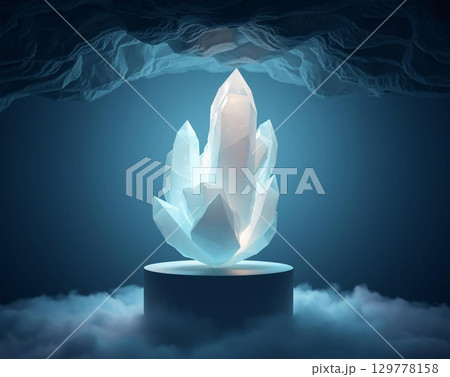 Luminous Crystal Formation Amidst Ethereal Mountainscape 129778158