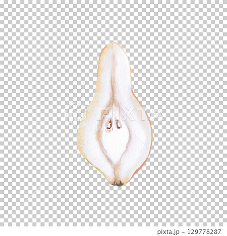 Pear in section. Isolated watercolor illustration of a part of the fruit for design of packages of juices, purees, baby food, jam, compotes, printing on posters and clothes. 129778287