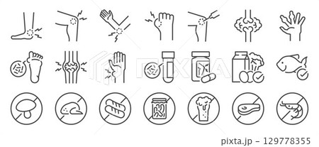 Gout icon set. It included sick, disease, patient, orthopedic, and more icons. Gout icon set. It included sick, disease, patient, orthopedic, and more icons. 129778355