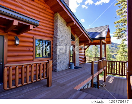 Rustic Log Cabin Retreat with Mountain Panorama View 129778487