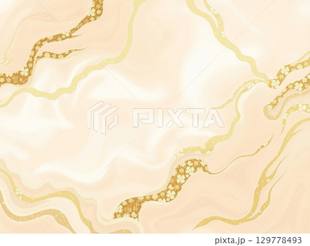Golden Marble Swirls with Floral Glitter Accents 129778493