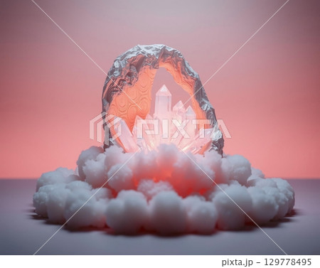 Luminous Crystal Formation Within Ancient Stone Structure 129778495