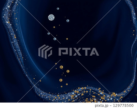 Elegant Navy Blue Background with Sparkling Diamonds and Gold 129778500