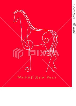 正月素材：音符になった馬のシンプルでおしゃれな年賀状素材（午年・ト音記号） 129778552