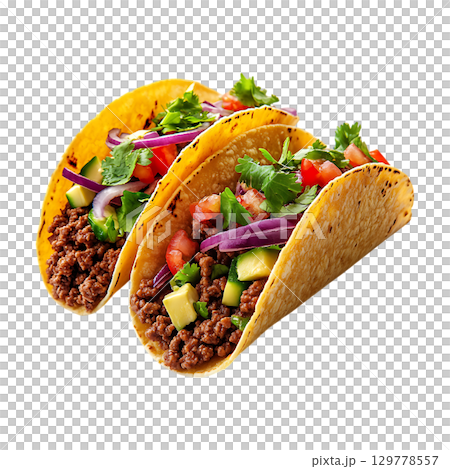 Delicious Ground Beef Tacos Mexican Food Recipe Inspiration On Transparent Background 129778557
