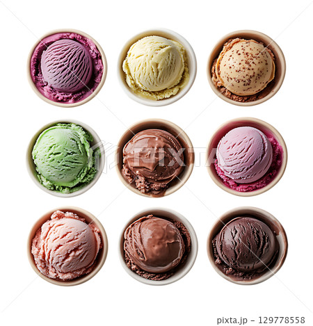 Nine Delicious Ice Cream Flavors A Colorful Collection On Transparent Background 129778558
