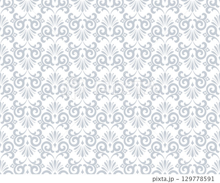Floral pattern. Seamless vector background. Vintage wallpaper in the Baroque style. White and gray ornament for fabric, wallpaper, packaging. Ornate Damask flower illustration 129778591