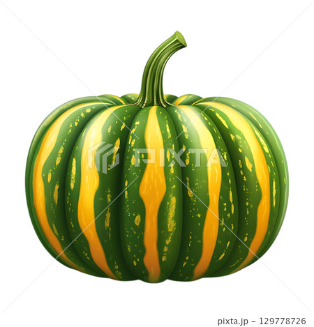Striped Green and Yellow Pumpkin Autumn Harvest Vegetable Thanksgiving Decoration Fall Produce On Transparent Background 129778726