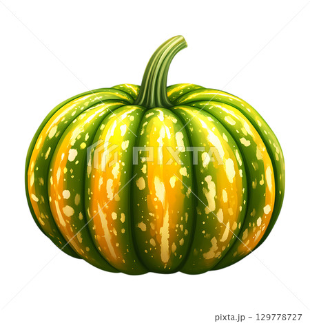 Vibrant Green and Yellow Pumpkin Autumn Harvest Vegetable Thanksgiving Decor Fall Produce On Transparent Background 129778727