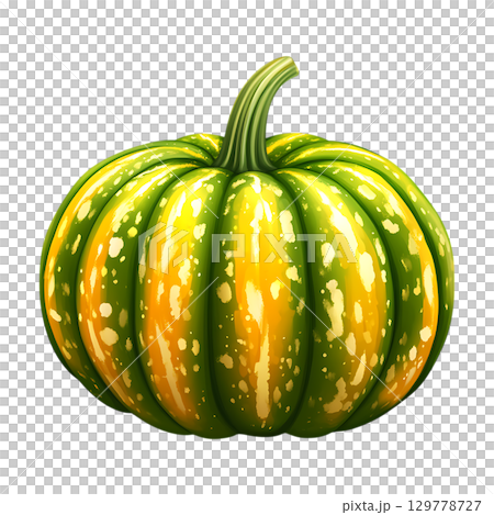 Vibrant Green and Yellow Pumpkin Autumn Harvest Vegetable Thanksgiving Decor Fall Produce On Transparent Background 129778727