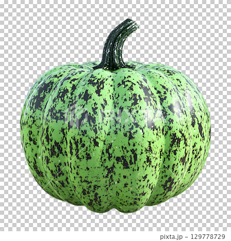 Unique Green Pumpkin Halloween Decoration with Intricate Design On Transparent Background 129778729