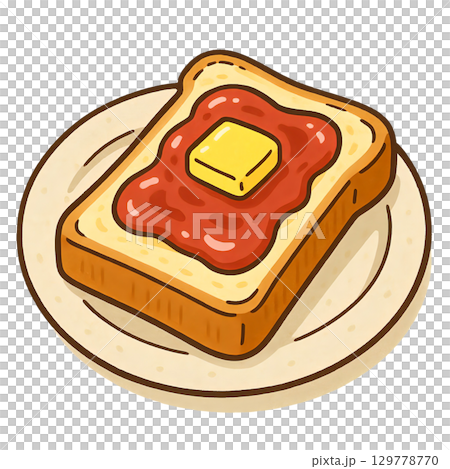 クリーミーなジャムとバターが乗ったトーストの切り抜きイラスト 129778770