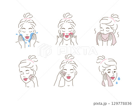 Beauty Girl Take Care of her Face and Use Cleansing Products for Skin. Skincare Procedures. Facial Cleaning Beauty Girl Take Care of her Face and Use Cleansing Products for Skin. Skincare Procedures. Facial Cleaning 129778836