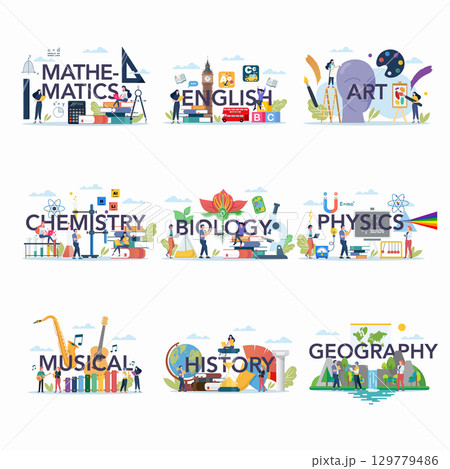 Education and school class set with education elements Education and school class set with education elements 129779486