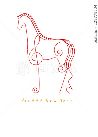 正月素材：音符になった馬のシンプルでおしゃれな年賀状素材（午年・ト音記号） 129779534