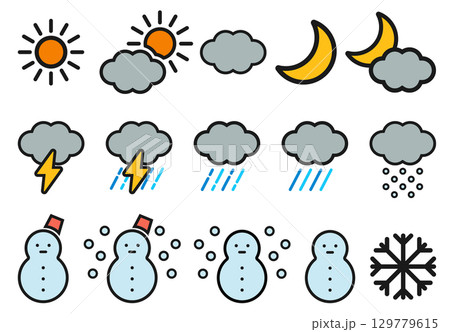 天気のアイコンイラストセット 天気のアイコンイラストセット 129779615
