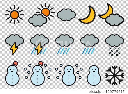 天気のアイコンイラストセット 天気のアイコンイラストセット 129779615