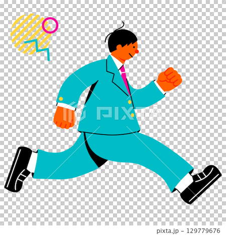 充滿活力的男學生奔跑的流行彩色插圖 充滿活力的男學生奔跑的流行彩色插圖 129779676