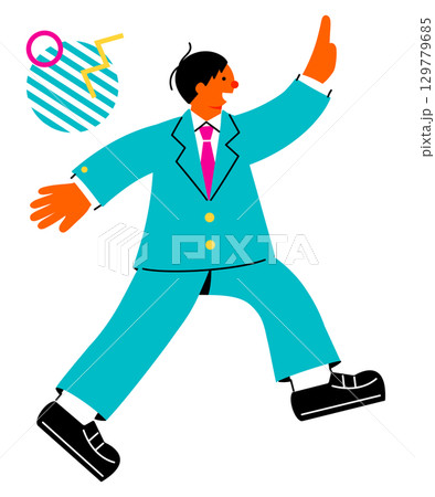 ジャンプして喜んでいる男子学生のポップでカラフルなイラスト ジャンプして喜んでいる男子学生のポップでカラフルなイラスト 129779685