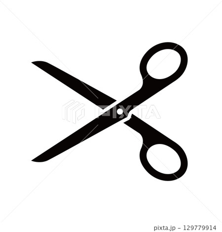 ハサミ、カット編集、散髪の白黒アイコン・シルエット 129779914