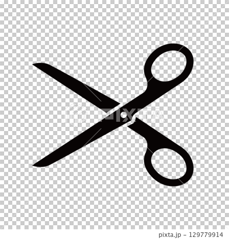 ハサミ、カット編集、散髪の白黒アイコン・シルエット 129779914