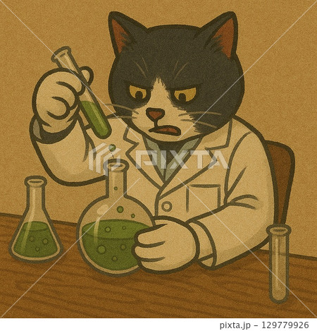 白衣を着た猫　頑張っている姿のイラスト　Generative AI　Generative AI 129779926