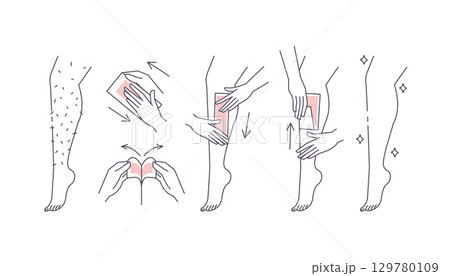 Steps how to remove leg hair by using strip wax. Beauty instruction Steps how to remove leg hair by using strip wax. Beauty instruction 129780109