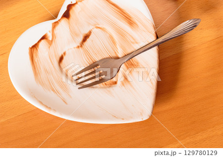 Closeup of dirty saucer plate. 129780129