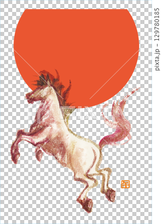 Year of the Horse watercolor hand-drawn New Year's card template featuring a dynamic horse (no text) Year of the Horse watercolor hand-drawn New Year's card template featuring a dynamic horse (no text) 129780185