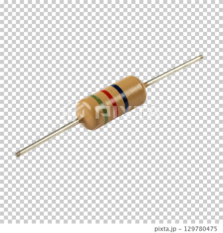 Axial through-hole resistor electronic component with color code bands for a circuit board 129780475