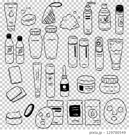 手繪風格保養品插圖集（單色線條畫） 129780549