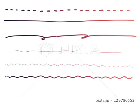 赤いグラデーションの手描きラインセット 129780552
