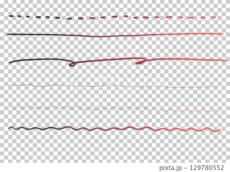赤いグラデーションの手描きラインセット 129780552