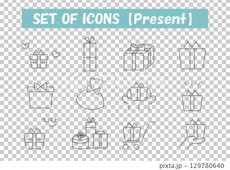 Presents and gifts hand-drawn icon set Presents and gifts hand-drawn icon set 129780640