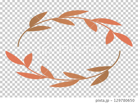 茶色い秋の葉のついた枝の装飾フレーム 茶色い秋の葉のついた枝の装飾フレーム 129780650