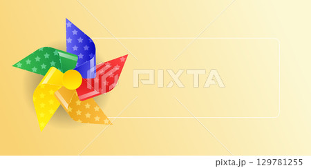 Vector illustration of isolated pinwheel toy spinning in summer breeze rainbow color paper fan design childhood fun symbol windmill game whirligig concept background cute icon set 129781255