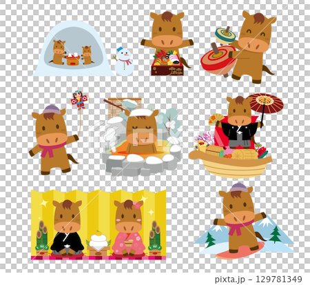 年賀状　2026年　午年 　素材セット 129781349