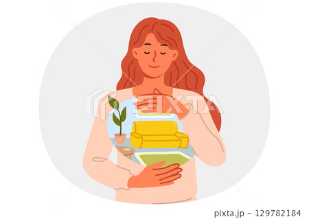 Homesick for woman who feels happiness and melancholy after relocation or during business trip 129782184
