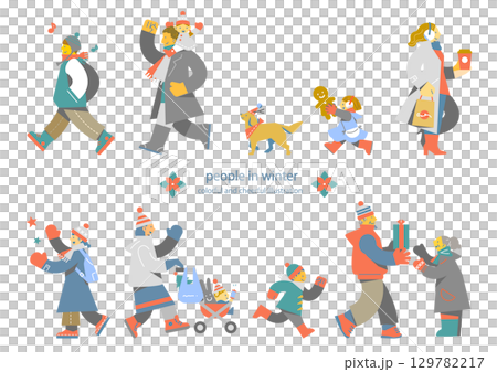 享受冬天的人們－色彩繽紛、充滿樂趣的人物插圖 129782217