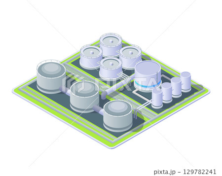 Cartoon Color Tank Farm Object Industrial Energy Building Concept 3d Isometric View Isolated on a White. Vector illustration 129782241